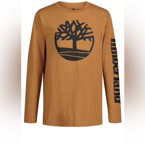 Timberland LG 14/16 Brown Long Sleeve Logo TShirt Cotton Casual Crew Neck shirt - Picture 10 of 16